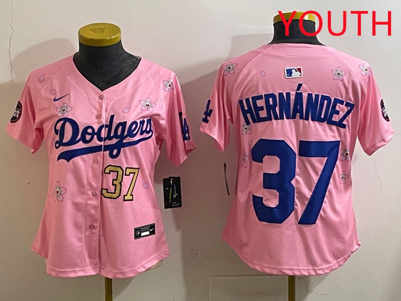 Youth Los Angeles Dodgers #37 Hernandz Pink Sakura Edition 2025 Nike MLB Jersey style 33->youth mlb jersey->Youth Jersey